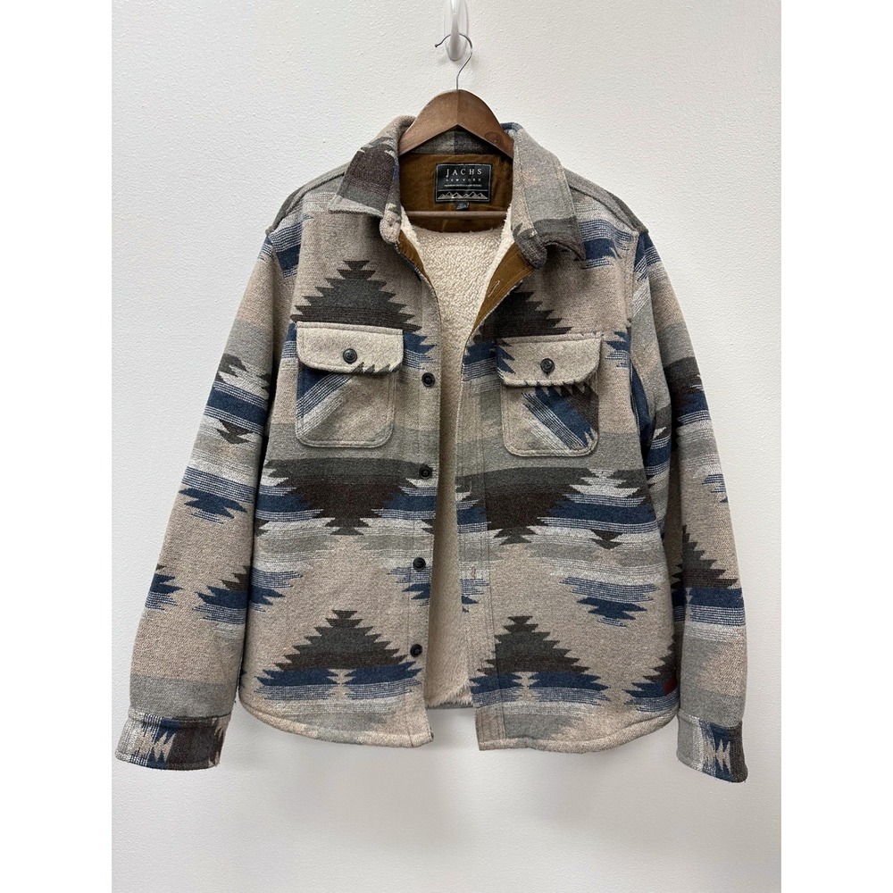 Jachs Faux Sherpa Lined Aztec Print Shacket Grey XL